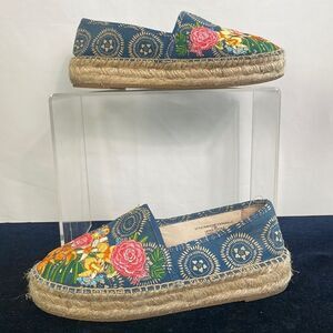 Johnny Was Blue Embroidered Espadrilles Shoes